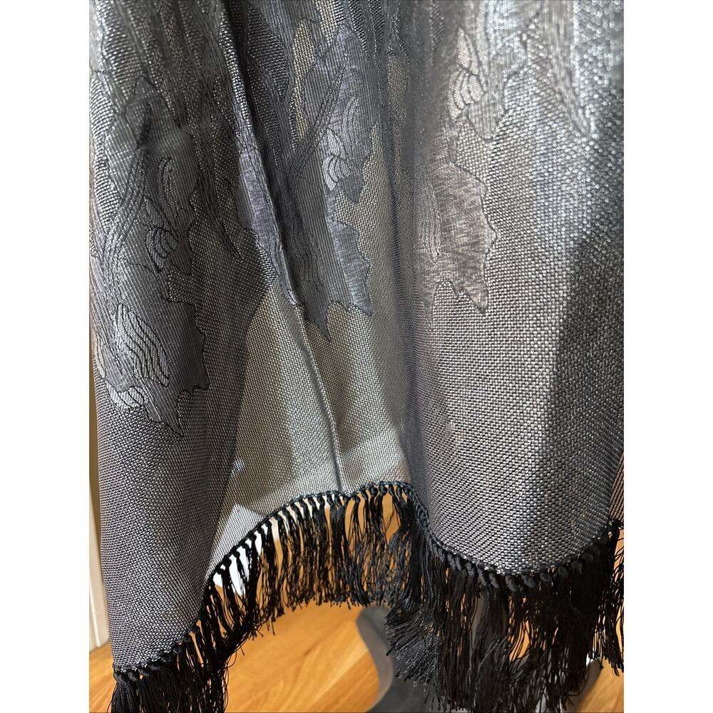 Salvatore Ferragamo Scarf Shawl Wrap Head Covering Black silver silk blend 80X26 - Picture 3 of 15